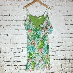 Adyson Parker Green and Pink Tropical Leaf Slip Dress